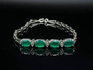 Green Gem (Possibly Emerald) and Diamond Estate Bracelet VIDEO