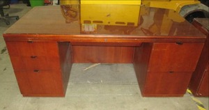 (1) Large Wood Office Desk With Gla...