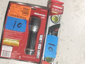 Husky 200 Lumens Aluminum Virtually Unbreakable Flashlight and  10in digital level