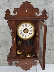 lot 72 image: Vintage Ornate 8 Day Half Hour Strike Wooden Clock