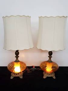 lot 58 image: Vintage set of  1970s Amber Glass Lamps