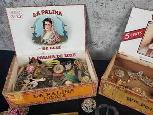 lot 169 image: 2 Vintage Cigar Boxes Containing Vintage Costume Jewelry