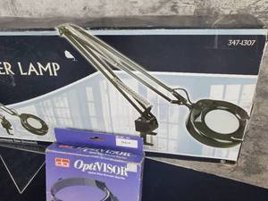 lot 175 image: (1) Indoor Apollo Magnifier Lamp & (1) Opti Binocular Visors