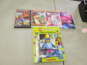 4 Kid DVDs, Lego Book...