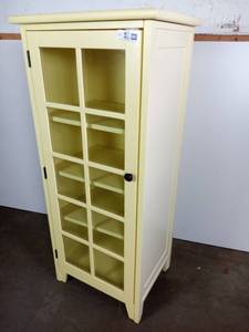 lot 002 image: Tall Yellow Wooden & Glass Cabinet