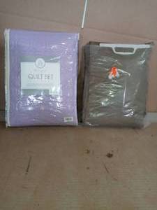 lot 21 image: Bethany Reversible 2-Piece LavenderCream Twin Quilt Set & 94 in. Khaki Waterproof Fabric Outdoor Patio Heater Cover by Sunnydaze Dcor- not used