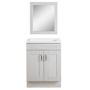 lot 32 image: Arla 24 in. Bathroom Vanity in Elm Sky with Cultured Marble Vanity Top in White with White Sink and Mirror by Glacier Bay- open box not used