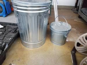 lot 28 image: Lot of (2) Behrens Metalware Galvanized  Multi-Use Utility Trash Cans with Lids 6-Gallon31-Gallon