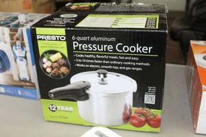 lot 73 image: Presto Aluminum Pressure Cooker 6-Quart (in box)