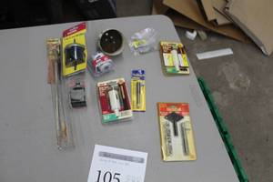 lot 105 image: Lot of Hole Saw Bits, Boring Bits (in package) - Helicoil Thread Repair, Irwin Hanson 12, Ace Bi-Metal 1-116, Vermont American Router, GreatNeck 7-in-1, And More