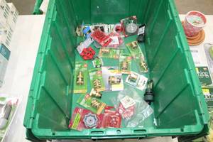 lot 140 image: Lot of Garden Hose Repair Supplies - Brass Quick Connect Hose End Connectors, Shutoff Handles