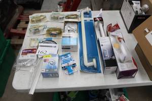 lot 162 image: Lot of (15) Bathroom Accessories (in package) - Soap Dishes, Wall Hooks, Suction Mirror, Drum Trap Cover, 24 Towel Rod