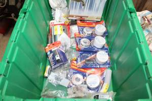 lot 167 image: Lot of Plumbing Supples (in package) - Solder, Flux, Freeze Protection, Pipe Repair Clamp