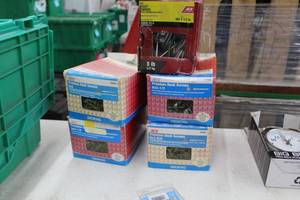 lot 201 image: Lot of (5) Ace Nails and Screws (in box) - 6x1-58 Premium Deck Screws, 8x2-12 Premium Deck Screws (x2), 6x2 Deck Screws, Bright Common Framing Nails 30d 4-12