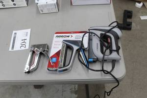 lot 204 image: Lot of (3) Arrow Hand Staplers - Manual, Tacmate, Electric