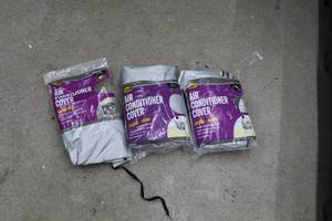 lot 227 image: Lot of (3) MD Air Conditioner Covers (in package) - Central Round (x2), Window Unit (x1)