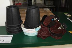 lot 229 image: Lot of Range Kleen Black High Density Molded Plastic Underbed Spacers (x2), Ladies Scarfs (x4)