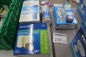 lot 219 image: Lot of (5) Water Filtration System, Water Filters (in package) - Moist Air Humidifier Filter, Culligan Water Filter, Culligan Replacement Cartridge, Culligan Under-Sink Water Filtration System, Inline Water Filter Kit