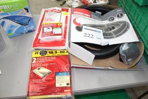 lot 222 image: Lot of (4) WetDry Vacuum Accessories (in package) - Shop-Vac High Efficiency 2-Pack, Shop-Vac Medium Filtration 3-Pack, Craftsman Fine DustDrywall Vac Dust Bags, Shop-Vac Hose 8