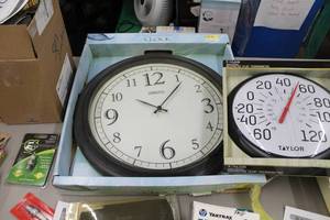 lot 245 image: Taylor IndoorOutdoor Decorative 13.25 Thermometer, 19.5 Decorative Metal Clock