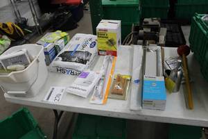 lot 270 image: Lot of Household Accessories (in package) - Towel Bars, Plunger, Furniture Cleaners, Shower Curtain Liner, Garbage Bags, Chimney Sweep, Misc. Accessories
