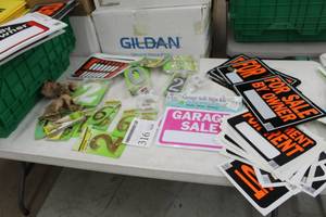 lot 316 image: Lot of Signage - For Sale, Garage Sale, No Hunting, Closed, Open, Brass Nunbers, Reflective Numbers, Misc. Signage