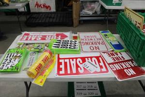 lot 314 image: Lot of Signage - For Sale, No Parking, Black Letters and Numbers, Reflective Numbers, Brass Numbers, Misc. Signage