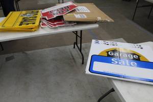 lot 325 image: Lot of Signage - Open House, For Rent, For Sale, For Sale By Owner, Moving Sale, Garage Sale, Numbers, Heavy Duty Wrought Iron Lawn Marker, Misc. Signage
