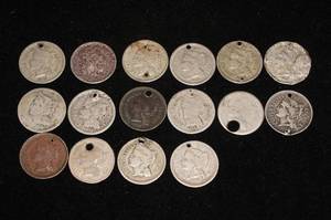 Holed and Worn 3 Cent Pieces