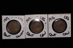 3 Large Canadian Cent Coins