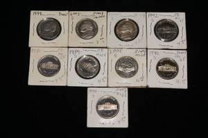 9 US Nickels - Appear Proof