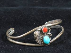 Silver Tone Cuff Bracelet with Turquoise Stone