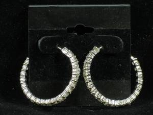 Sterling Silver Hoop Earrings - Clear Stones