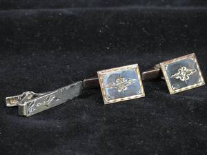Vintage Sterling Silver Cufflinks and Tie Clip