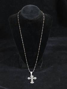 Sterling Silver Twisted Herringbone Chain with Large Taxco Mexican Artisan Cross