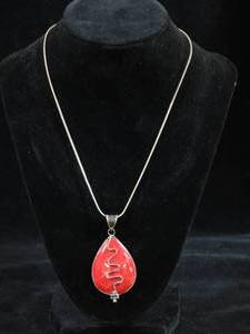 Large Red Stone Pendant with Sterling Silver Chain