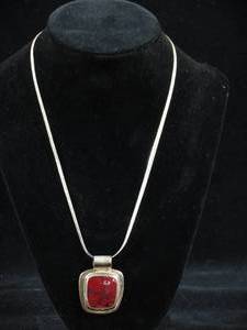 Sterling Silver Chain with Vintage Pendant - Large Jasper Stone