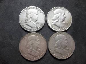 1948 D, 1959 D, 1963 D, 1963 D Franklin Half Dollars