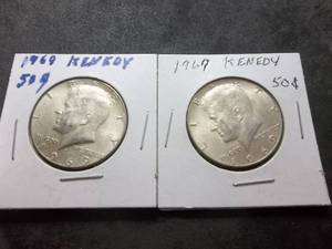 2-1969 JFK Silver Half Dollars MS