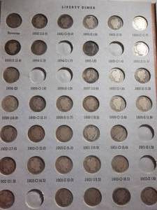 Nearly Complete Set Of Barber Dimes In Dansco Album