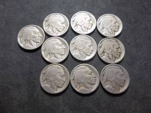 10 Buffalo Nickels 1913 D, 1916, 1917,1918, 1918 S, 1923, 1925, 1926, 1927,  1928
