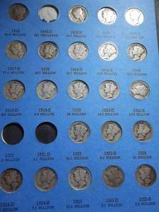 Nearly Complete Set Of Mercury Dimes 1916-1945 In Whitman Album