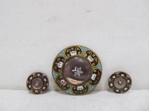 lot 14 image: Beautiful Set of 3 Fancy antique Victorian Enameled Buttons