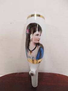 lot 22 image: Antique Beautiful Woman Hand Painted Porcelain Smoking Pipe