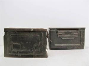 lot 27 image: 2 Vintage US Military Steel Ammo Canisters