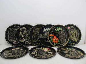 lot 43 image: Lot of 9 Vintage 1950s US State Metal Trays