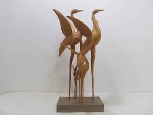 lot 48 image: Very Cool Vintage 1950s Mid Century Wooden Crane Family Sculpture