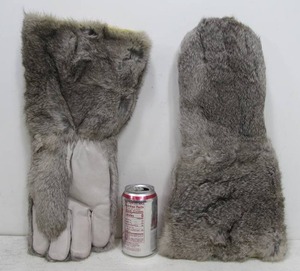 lot 94 image: Nice LARGE Genuine Rabbit Fur & Leather Winter Gloves