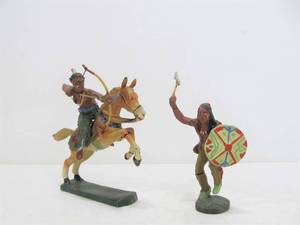 lot 66 image: 2 Vintage ELASTOLIN Native American Toy Figures