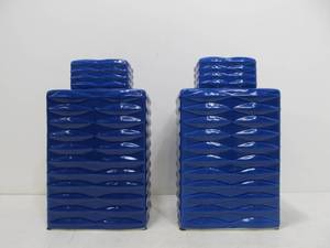 lot 70 image: Nice Pair of Vintage Mid Century Cobalt Blue Ceramic Lidded Canisters